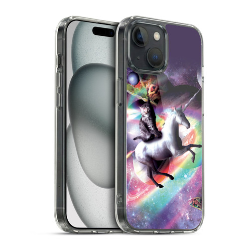 Random Galaxy Animals Space Cat Riding Unicorn Soft Gel Case for Apple iPhone 15 & MagSafe