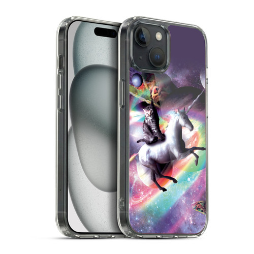 Random Galaxy Animals Space Cat Riding Unicorn Soft Gel Case for Apple iPhone 15 Plus & MagSafe