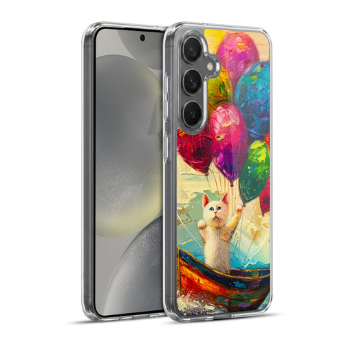 Haroulita Mix Art Animals Cat With Balloons Soft Gel Case for Samsung Galaxy S24+ 5G & MagSafe