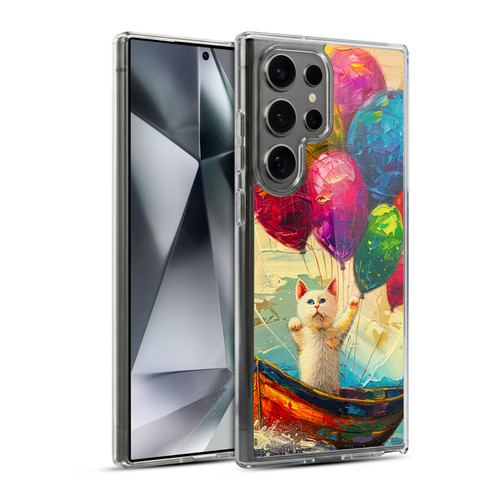 Haroulita Mix Art Animals Cat With Balloons Soft Gel Case for Samsung Galaxy S24 Ultra 5G & MagSafe