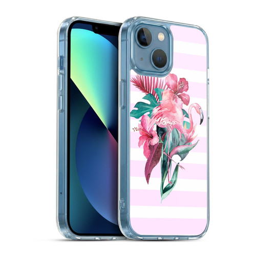 LebensArt Birds And Floral Flamingo Summer Vibe Pink Soft Gel Case for Apple iPhone 13 Mini & MagSafe