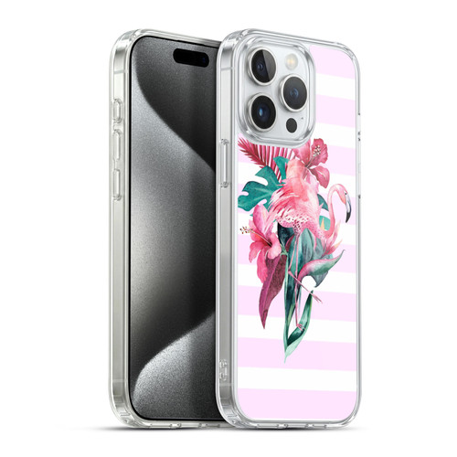 LebensArt Birds And Floral Flamingo Summer Vibe Pink Soft Gel Case for Apple iPhone 15 Pro Max & MagSafe