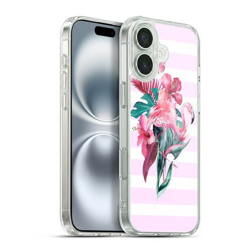 LebensArt Birds And Floral Flamingo Summer Vibe Pink Soft Gel Case for Apple iPhone 16 Plus & MagSafe