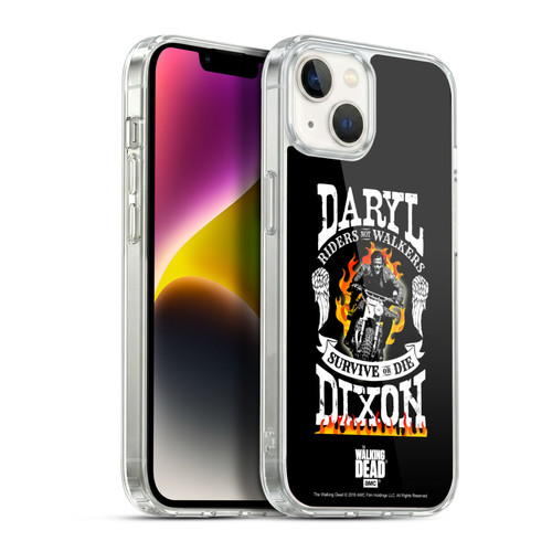 AMC The Walking Dead Daryl Dixon Biker Art Motorcycle Flames Soft Gel Case for Apple iPhone 14 Plus & MagSafe