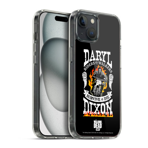 AMC The Walking Dead Daryl Dixon Biker Art Motorcycle Flames Soft Gel Case for Apple iPhone 15 Plus & MagSafe