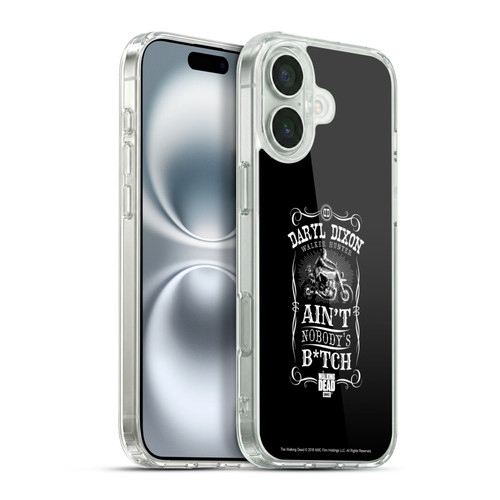 AMC The Walking Dead Daryl Dixon Biker Art Motorcycle Black White Soft Gel Case for Apple iPhone 16 Plus & MagSafe