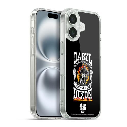 AMC The Walking Dead Daryl Dixon Biker Art Motorcycle Flames Soft Gel Case for Apple iPhone 16 Plus & MagSafe