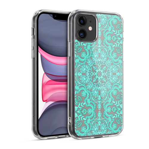 Micklyn Le Feuvre Floral Patterns Mint Green And Grey Soft Gel Case for Apple iPhone 11