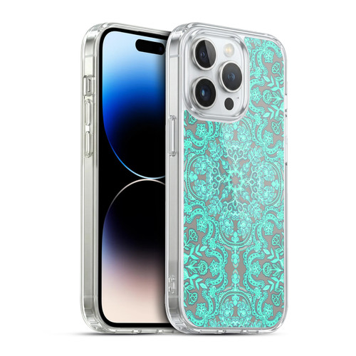 Micklyn Le Feuvre Floral Patterns Mint Green And Grey Soft Gel Case for Apple iPhone 13 Pro & MagSafe