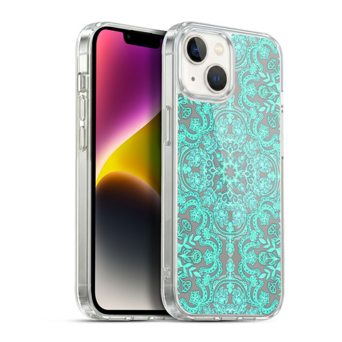 Micklyn Le Feuvre Floral Patterns Mint Green And Grey Soft Gel Case for Apple iPhone 14