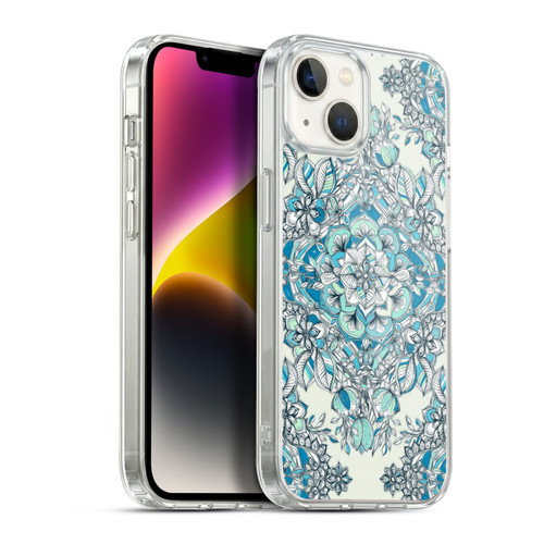Micklyn Le Feuvre Floral Patterns Diamond Doodle In Teal And Tuquoise Soft Gel Case for Apple iPhone 14 Plus & MagSafe