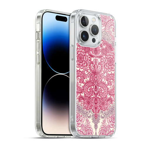 Micklyn Le Feuvre Floral Patterns Berry Pink Cream And Mauve Soft Gel Case for Apple iPhone 14 Pro Max & MagSafe