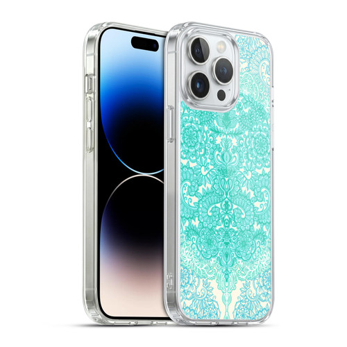 Micklyn Le Feuvre Floral Patterns Mint Green And Aqua Soft Gel Case for Apple iPhone 14 Pro Max & MagSafe