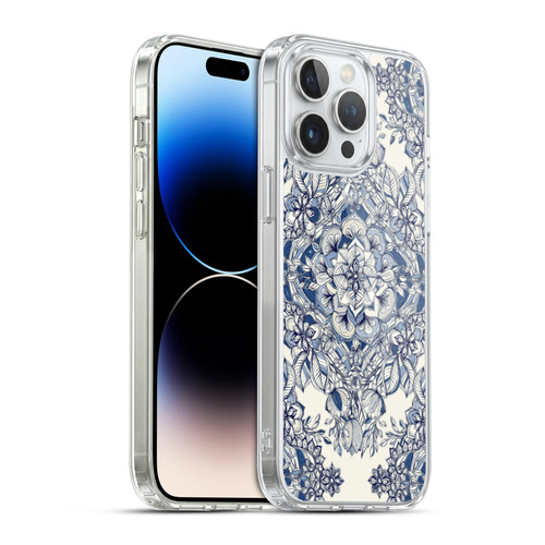 Micklyn Le Feuvre Floral Patterns Diamond Doodle In Navy Blue And Cream Soft Gel Case for Apple iPhone 14 Pro Max & MagSafe