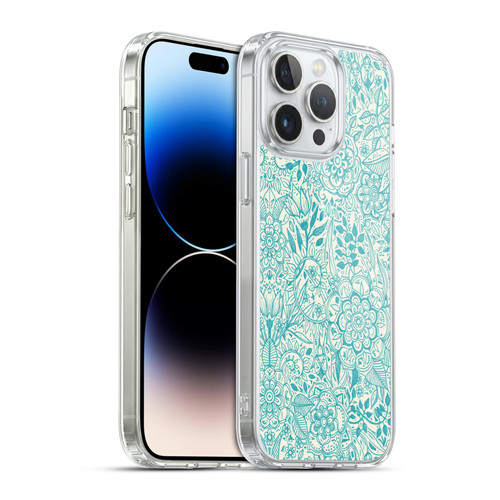 Micklyn Le Feuvre Floral Patterns Teal And Cream Soft Gel Case for Apple iPhone 14 Pro Max & MagSafe