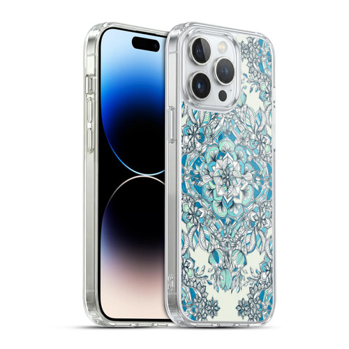 Micklyn Le Feuvre Floral Patterns Diamond Doodle In Teal And Tuquoise Soft Gel Case for Apple iPhone 14 Pro Max & MagSafe