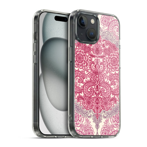 Micklyn Le Feuvre Floral Patterns Berry Pink Cream And Mauve Soft Gel Case for Apple iPhone 15 & MagSafe
