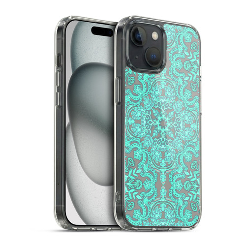 Micklyn Le Feuvre Floral Patterns Mint Green And Grey Soft Gel Case for Apple iPhone 15 & MagSafe