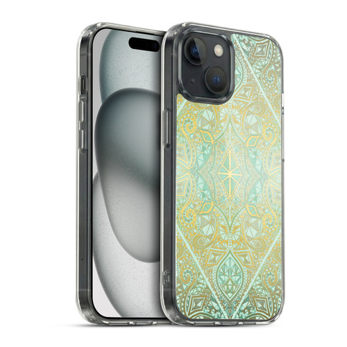 Micklyn Le Feuvre Floral Patterns Mint And Gold Soft Gel Case for Apple iPhone 15 & MagSafe