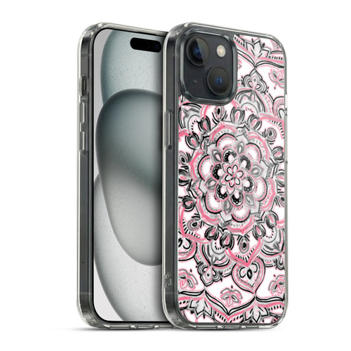 Micklyn Le Feuvre Floral Patterns Monochrome And Pink Soft Gel Case for Apple iPhone 15 & MagSafe
