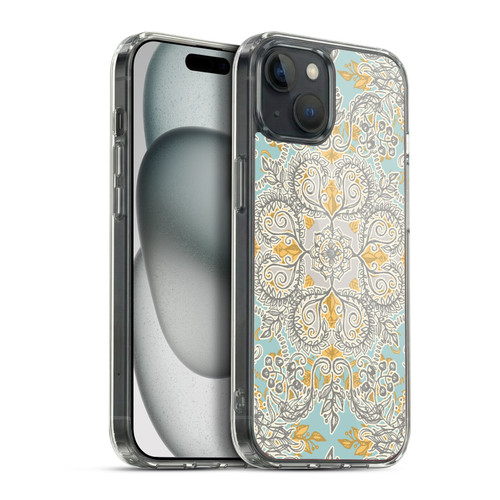 Micklyn Le Feuvre Floral Patterns Grey And Yellow Soft Gel Case for Apple iPhone 15 Plus & MagSafe