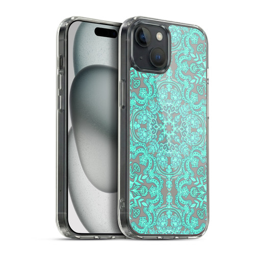 Micklyn Le Feuvre Floral Patterns Mint Green And Grey Soft Gel Case for Apple iPhone 15 Plus & MagSafe