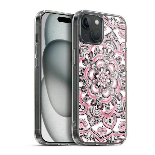 Micklyn Le Feuvre Floral Patterns Monochrome And Pink Soft Gel Case for Apple iPhone 15 Plus & MagSafe