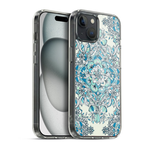 Micklyn Le Feuvre Floral Patterns Diamond Doodle In Teal And Tuquoise Soft Gel Case for Apple iPhone 15 Plus & MagSafe
