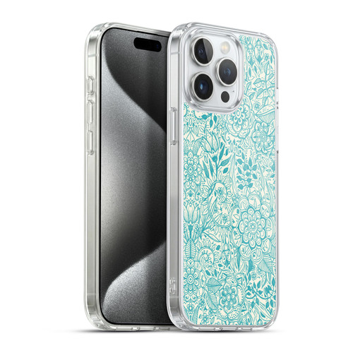 Micklyn Le Feuvre Floral Patterns Teal And Cream Soft Gel Case for Apple iPhone 15 Pro Max & MagSafe