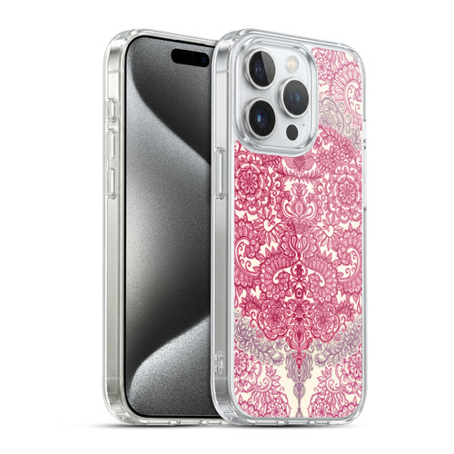 Micklyn Le Feuvre Floral Patterns Berry Pink Cream And Mauve Soft Gel Case for Apple iPhone 15 Pro & MagSafe