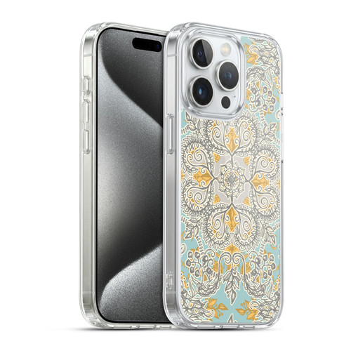 Micklyn Le Feuvre Floral Patterns Grey And Yellow Soft Gel Case for Apple iPhone 15 Pro & MagSafe