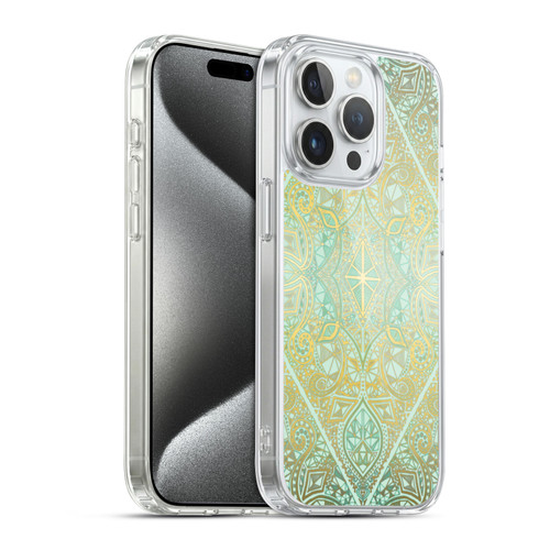 Micklyn Le Feuvre Floral Patterns Mint And Gold Soft Gel Case for Apple iPhone 15 Pro & MagSafe