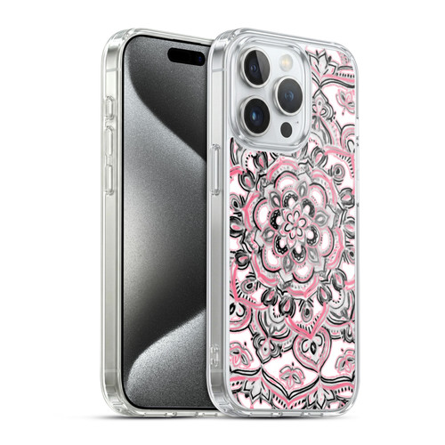 Micklyn Le Feuvre Floral Patterns Monochrome And Pink Soft Gel Case for Apple iPhone 15 Pro & MagSafe