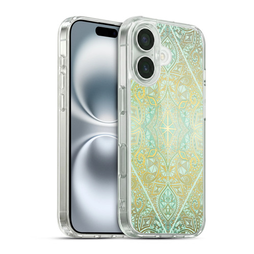 Micklyn Le Feuvre Floral Patterns Mint And Gold Soft Gel Case for Apple iPhone 16 & MagSafe