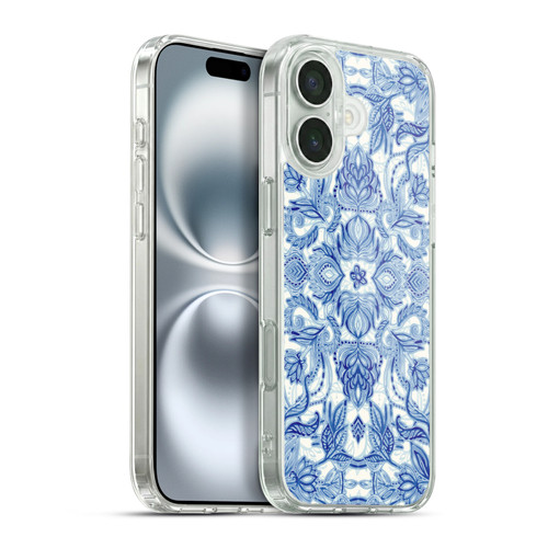 Micklyn Le Feuvre Floral Patterns Denim Blues Soft Gel Case for Apple iPhone 16 Plus & MagSafe