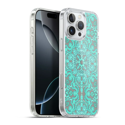 Micklyn Le Feuvre Floral Patterns Mint Green And Grey Soft Gel Case for Apple iPhone 16 Pro Max & MagSafe