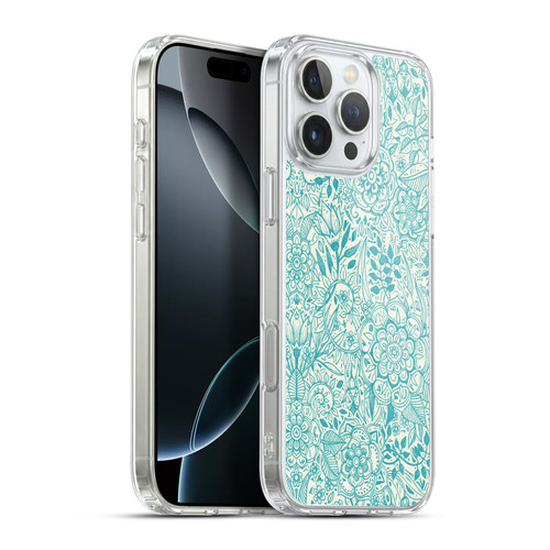 Micklyn Le Feuvre Floral Patterns Teal And Cream Soft Gel Case for Apple iPhone 16 Pro Max & MagSafe