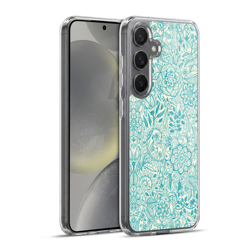 Micklyn Le Feuvre Floral Patterns Teal And Cream Soft Gel Case for Samsung Galaxy S24+ 5G & MagSafe