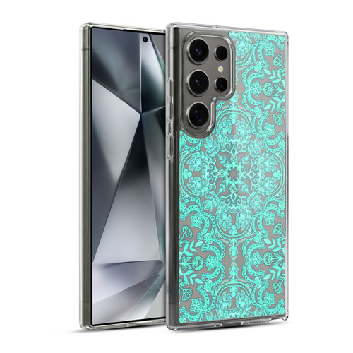 Micklyn Le Feuvre Floral Patterns Mint Green And Grey Soft Gel Case for Samsung Galaxy S24 Ultra 5G & MagSafe