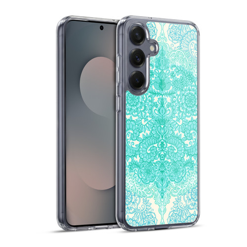 Micklyn Le Feuvre Floral Patterns Mint Green And Aqua Soft Gel Case for Samsung Galaxy S25+ & MagSafe