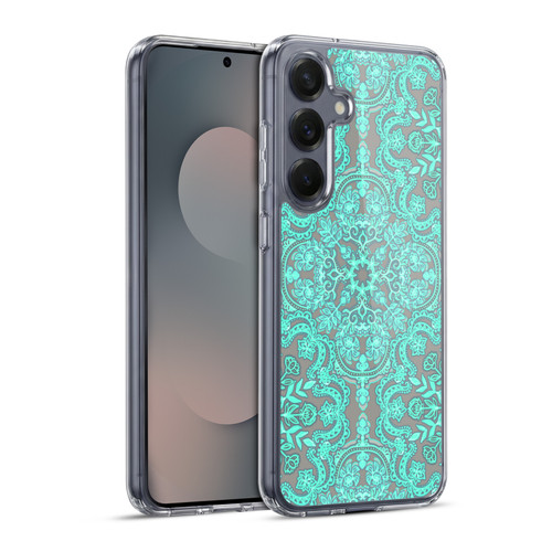 Micklyn Le Feuvre Floral Patterns Mint Green And Grey Soft Gel Case for Samsung Galaxy S25+ & MagSafe