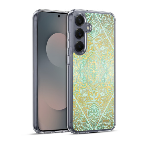 Micklyn Le Feuvre Floral Patterns Mint And Gold Soft Gel Case for Samsung Galaxy S25+ & MagSafe
