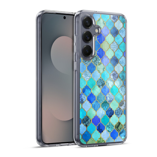 Micklyn Le Feuvre Moroccan Aqua and Gold Soft Gel Case for Samsung Galaxy S25+ & MagSafe