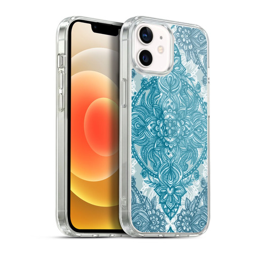 Micklyn Le Feuvre Mandala 3 Teal And White Lace Pencil Doodle Soft Gel Case for Apple iPhone 12 / iPhone 12 Pro & MagSafe