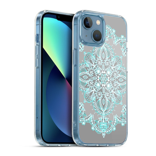 Micklyn Le Feuvre Mandala 3 Teal And Aqua Lace Soft Gel Case for Apple iPhone 13 Mini & MagSafe