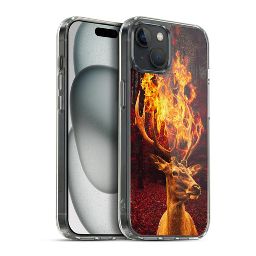 Dave Loblaw Animals Fire Deer Forest Soft Gel Case for Apple iPhone 15 Plus & MagSafe