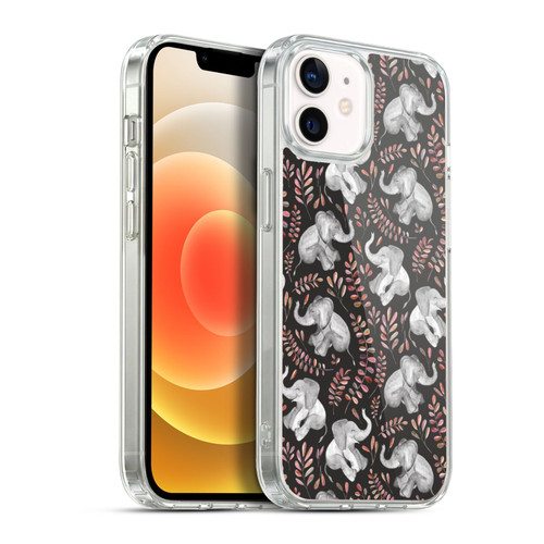 Micklyn Le Feuvre Wildlife Little Laughing Elephants In Coral And Grey Soft Gel Case for Apple iPhone 12 / iPhone 12 Pro & MagSafe
