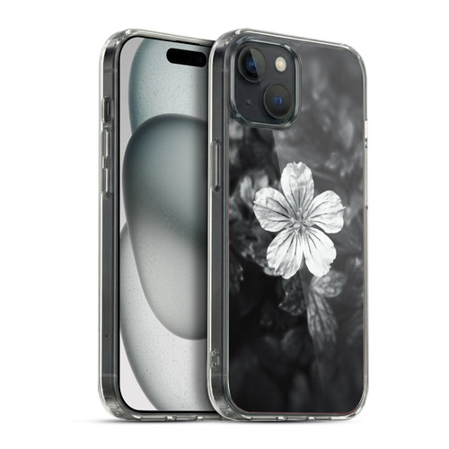 PLdesign Flowers And Leaves Black And White Petal Soft Gel Case for Apple iPhone 15 Plus & MagSafe