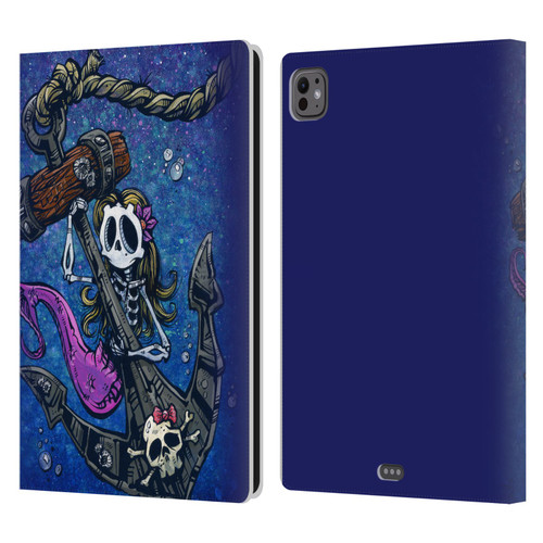 David Lozeau Colourful Grunge Mermaid Anchor Leather Book Wallet Case Cover For Apple iPad Pro 11 M4/M5 2024/2025