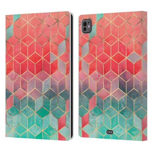 Elisabeth Fredriksson Cubes Collection Rose And Turquoise Leather Book Wallet Case Cover For Apple iPad Pro 11 M4/M5 2024/2025